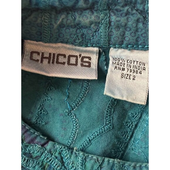 Chicos Size 2 Teal Embroidered Cotton Jacket Made In India - Picture 3 of 4